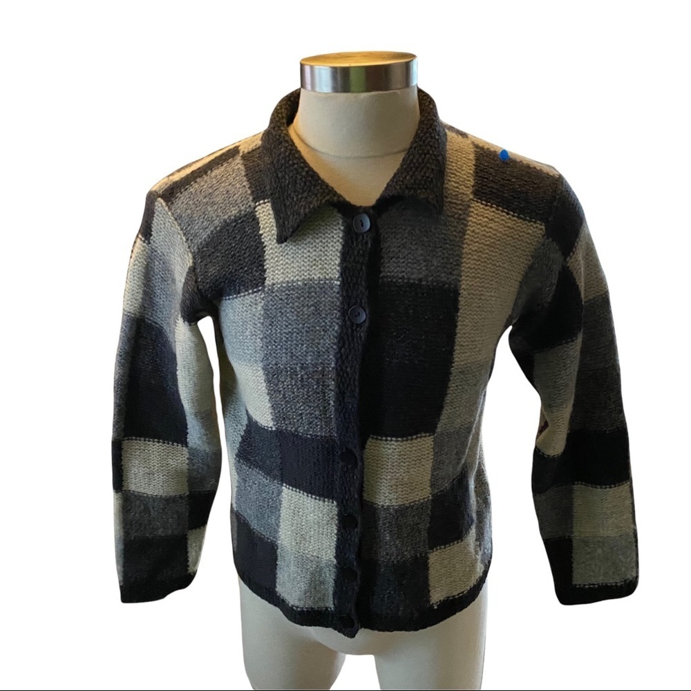 L.L. Bean Black and Cream Checkered Cardigan
